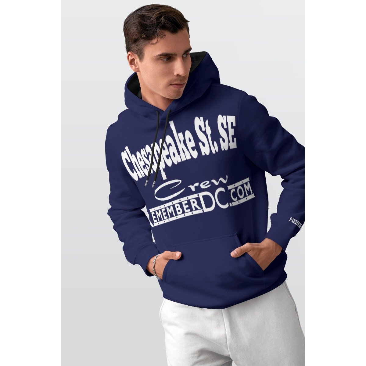 *Hoodie – Chesapeake St. SE Crew – Remember DC! White Print on Navy Blue